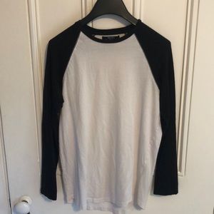 Bershka Black and White Long Sleeve Baseball Tee